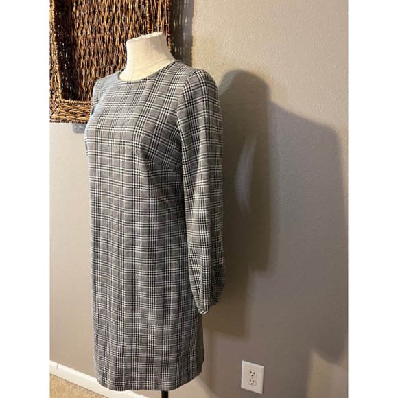 Chaps Ralph Lauren Dress Black White 8 Stretch Long Sleeve Shift Washable - Picture 6 of 9